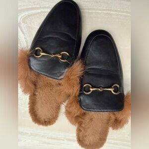 Faux Fur Horsebit Loafer Mules